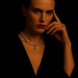 Vintage Signed DB Aurora Borealis Silver Choker Necklace with Teardrop Pendant